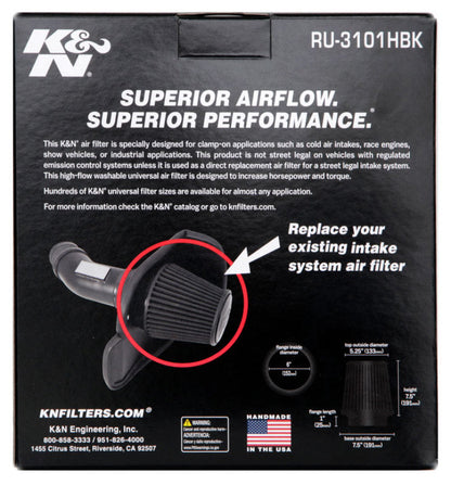 K&N Universal Rubber Filter Round Tapered 6in Flange ID x 7.5in Base OD x 5.25in Top OD x 8in Height K&N Engineering