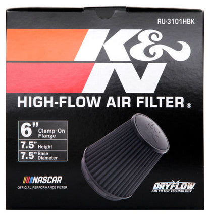 K&N Universal Rubber Filter Round Tapered 6in Flange ID x 7.5in Base OD x 5.25in Top OD x 8in Height K&N Engineering