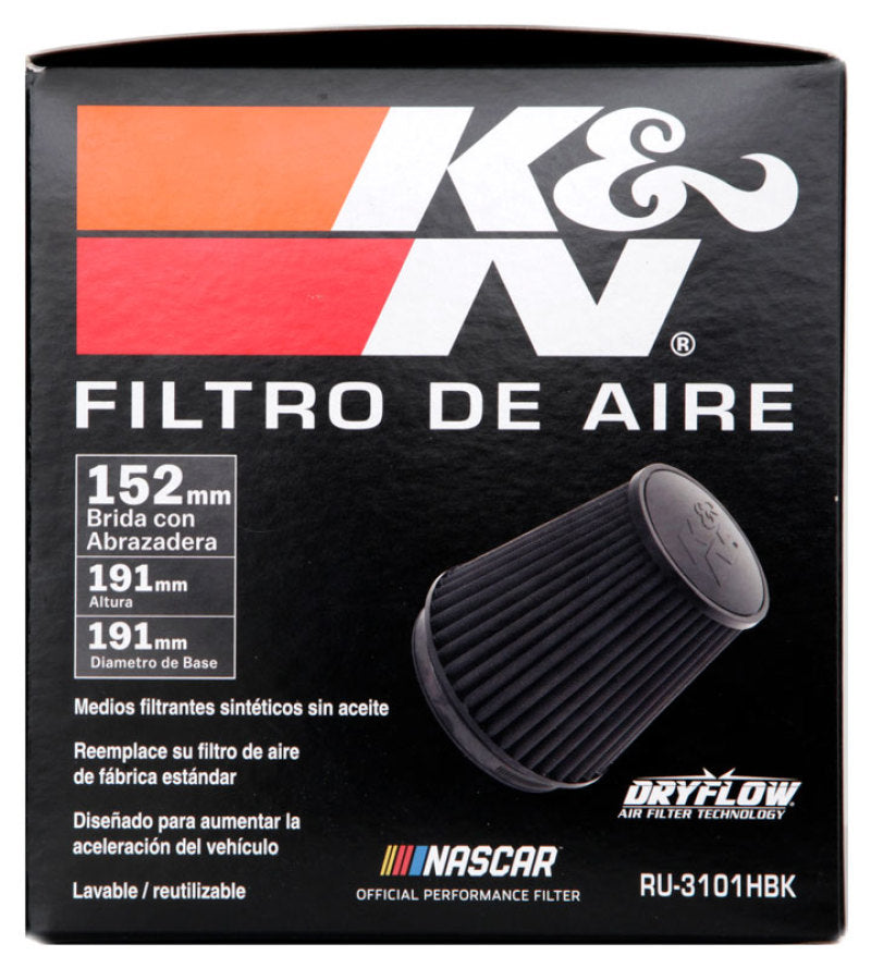 K&N Universal Rubber Filter Round Tapered 6in Flange ID x 7.5in Base OD x 5.25in Top OD x 8in Height K&N Engineering