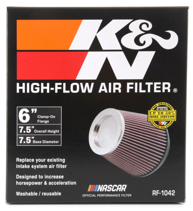K&N Round Tapered Universal Air Filter 6in Flange ID x 7.5in Base OD x 5in Top OD x 6.5in Height K&N Engineering