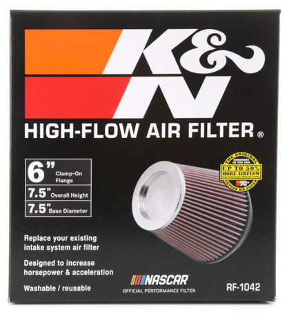 K&N Round Tapered Universal Air Filter 6in Flange ID x 7.5in Base OD x 5in Top OD x 6.5in Height K&N Engineering