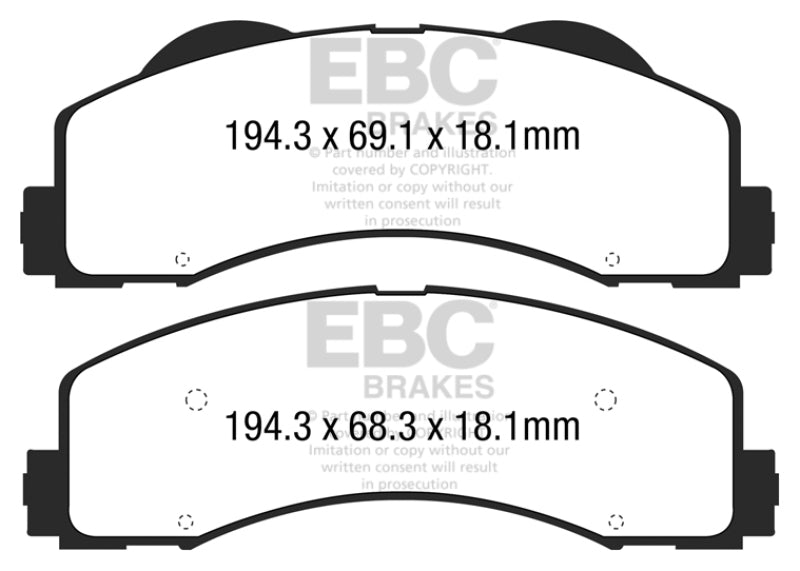 EBC 15+ Ford F150 2.7 Twin Turbo (2WD) Ultimax2 Front Brake Pads EBC