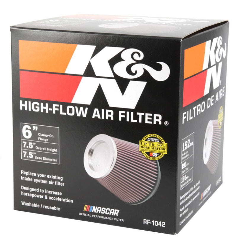 K&N Round Tapered Universal Air Filter 6in Flange ID x 7.5in Base OD x 5in Top OD x 6.5in Height K&N Engineering