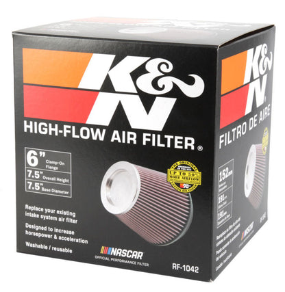 K&N Round Tapered Universal Air Filter 6in Flange ID x 7.5in Base OD x 5in Top OD x 6.5in Height K&N Engineering