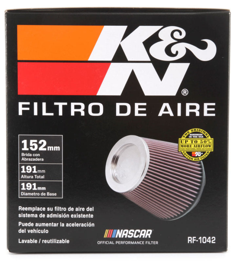 K&N Round Tapered Universal Air Filter 6in Flange ID x 7.5in Base OD x 5in Top OD x 6.5in Height K&N Engineering