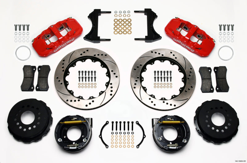 Wilwood AERO4 Rear P-Brake Kit 14.00in Drill Red 2005-2014 Mustang Wilwood