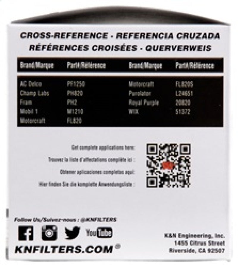 K&N Oil Filter for Ford/Lincoln/Mercury/Mazda/Chrysler/Dodge/Jeep/Cadillac/Ram 3.656in OD x 4in H K&N Engineering