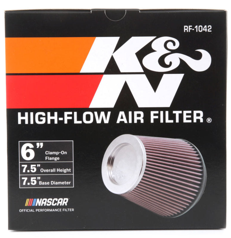 K&N Round Tapered Universal Air Filter 6in Flange ID x 7.5in Base OD x 5in Top OD x 6.5in Height K&N Engineering
