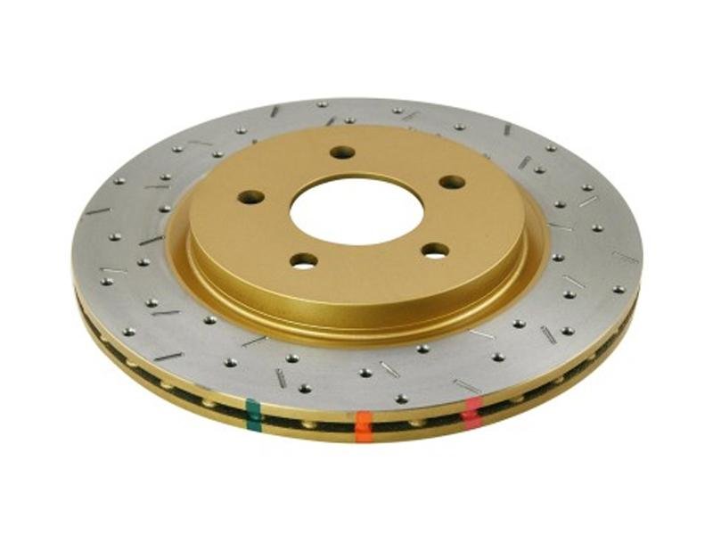 DBA 05-13 Ford Mustang GT/V6 Rear Drilled & Slotted 4000 Series Rotor w/ Gold Hat Hellhorse Performance