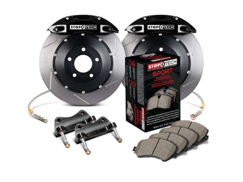 StopTech 05-13 Ford Mustang GT Front BBK Black ST-40 Calipers Slotted 355x32mm Rotors Pads Hellhorse Performance
