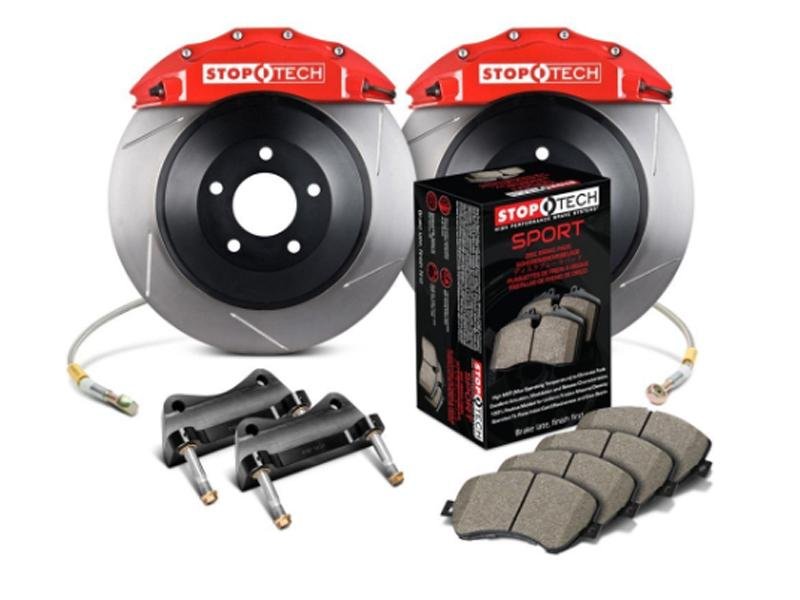 StopTech 2015 Ford Mustang GT Front Big Brake Kit Red ST-60 Calipers 380x34mm Slotted 1pc Rotors Hellhorse Performance